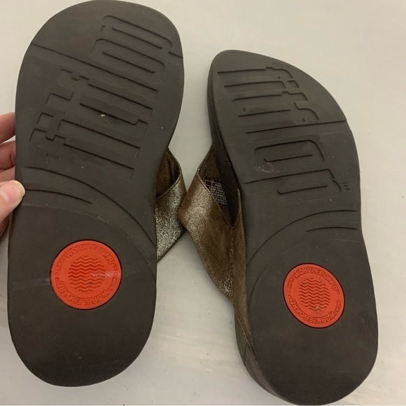 Fitflop Lulu Women’s Bronze Glitter Leather Toe Post Flip Flop - Picture 7 of 8